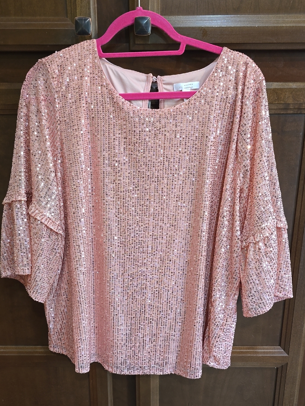 LC Lauren Conrad Rose Gold Sequin Blouse - Shimmering Evening Top